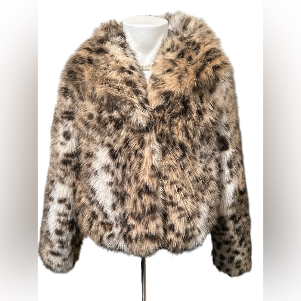 Jessica Simpson Faux Fur Leopard-Print Teddy Jacket - Brown & Cream